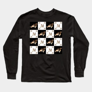 cat pattern on black and white square Long Sleeve T-Shirt